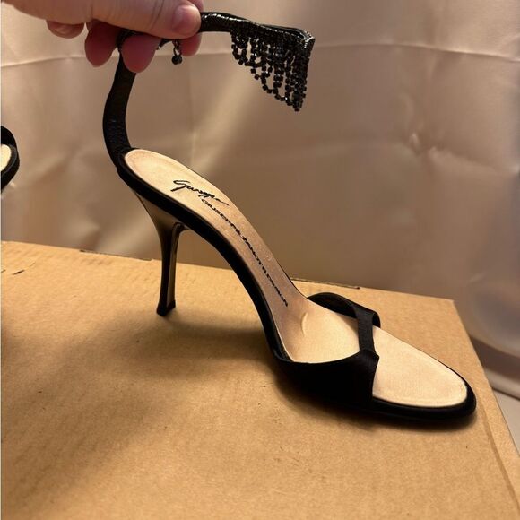 Rare Y2K Giuseppe Zanotti Vicini Black Satin Rhinestone Ankle Strap Heels Italy - Picture 4 of 15